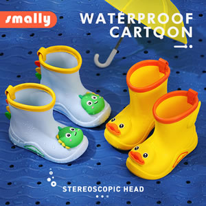 儿童雨鞋爆款恐龙小黄鸭包边卡通雨靴防水防滑可爱立体小童水鞋