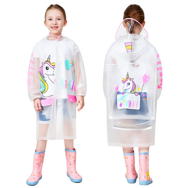 Smally儿童雨衣小学生防水女童宝宝幼儿园透明雨披恐龙中大童雨衣