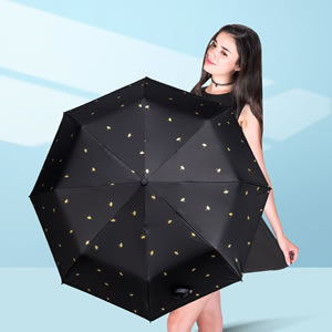 小清新晴雨两用三折伞 防晒防紫外线遮阳伞 女神黑胶雨伞
