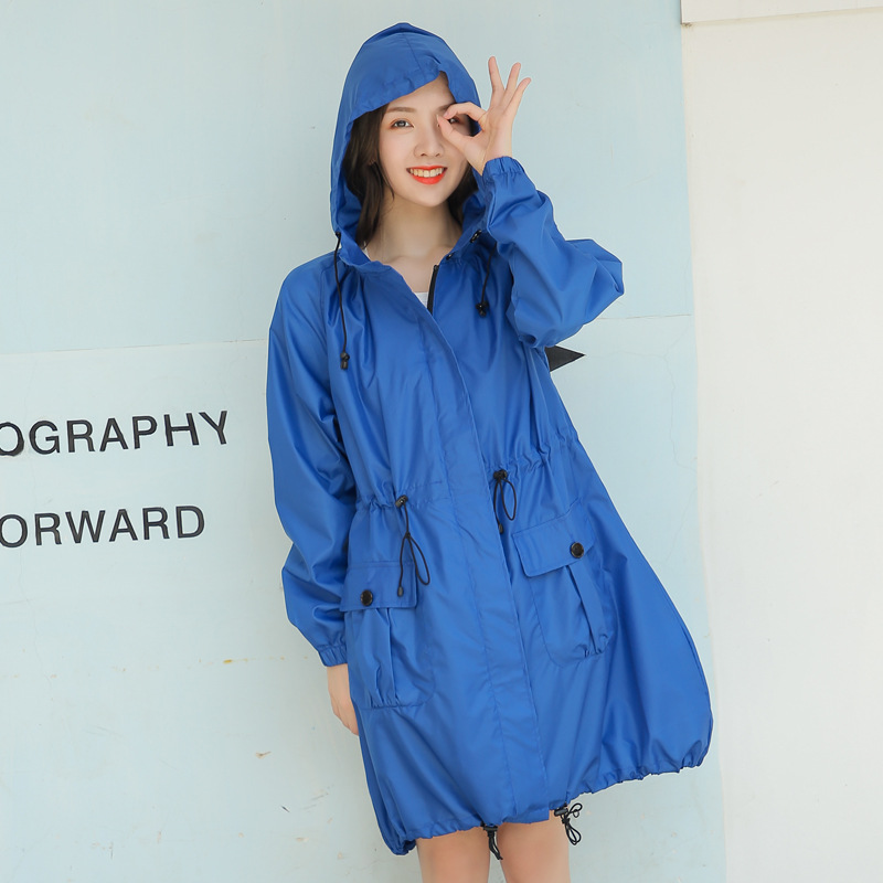 风衣式雨衣女时尚成人 徒步 长款防水wpc雨披透气韩版可爱：1040-宝蓝