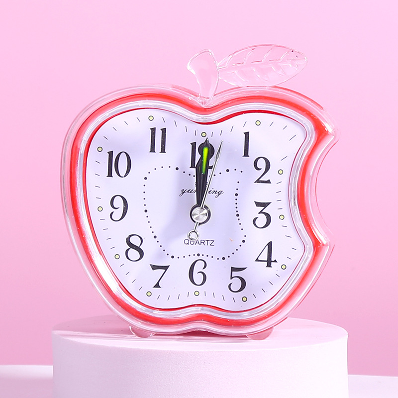 闹钟苹果创意学生用床头儿童专用简约可爱卡通男女静音小时钟：红色