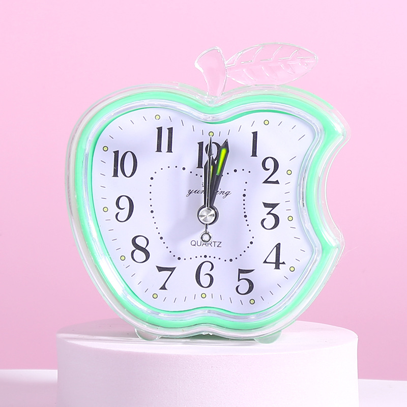 闹钟苹果创意学生用床头儿童专用简约可爱卡通男女静音小时钟：绿色0