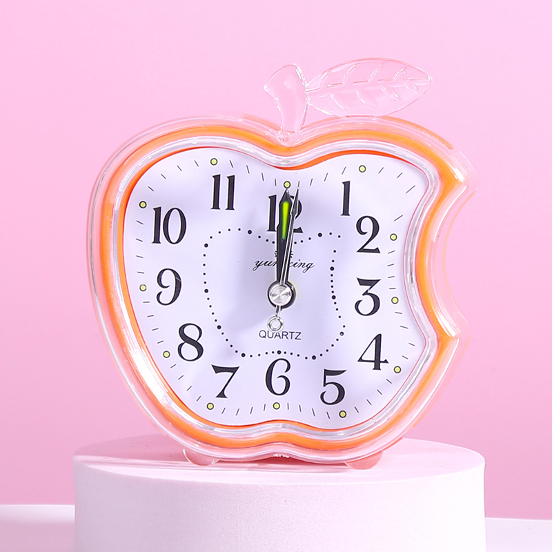 闹钟苹果创意学生用床头儿童专用简约可爱卡通男女静音小时钟：橙色