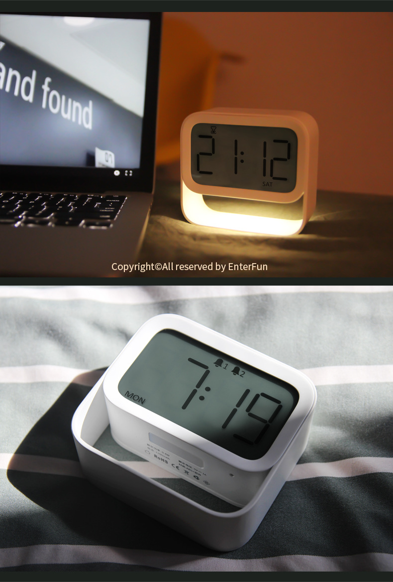 简约智能环形闹钟创意儿童卧室床头大屏夜光数字电子时钟充电带灯