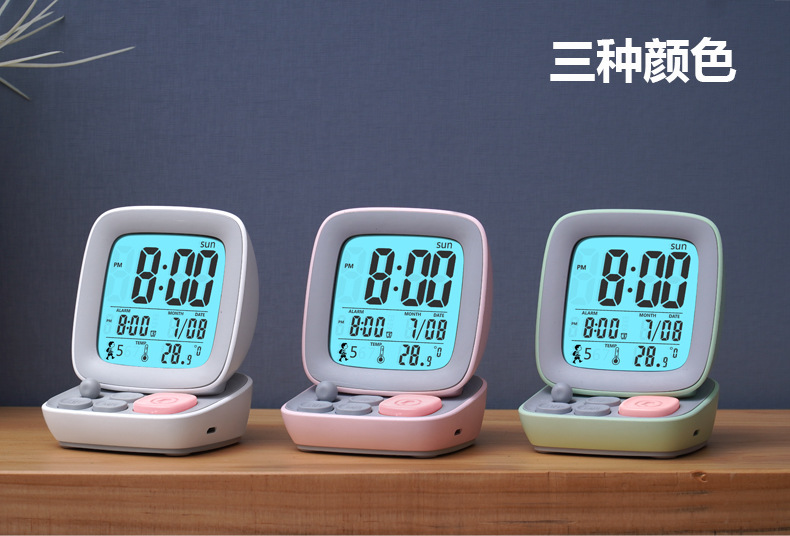 复古电脑闹钟 充电儿童学生用静音电子数字显示夜光报时床头时钟