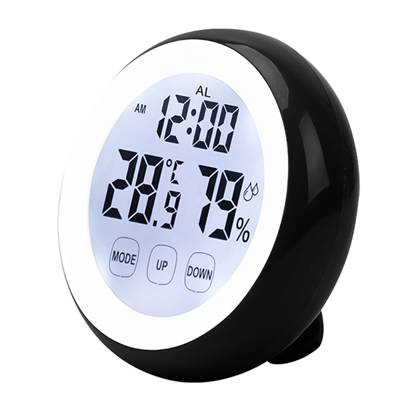 新款圆形温湿度闹钟触摸时钟家用数字显示温度计电子钟3305B