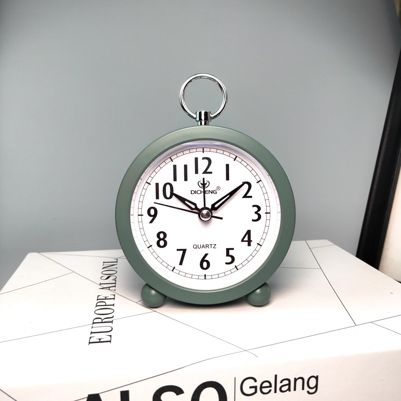新款马卡龙色闹钟办公家用简约圆形闹钟学生钟表小礼品：绿色