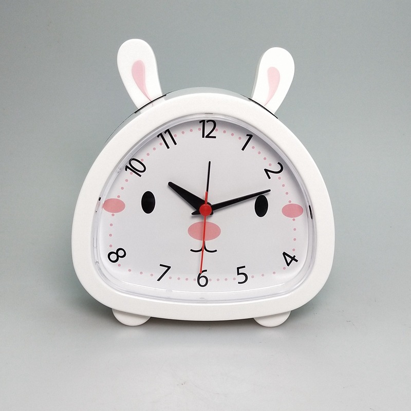 新款创意韩版卡通闹钟学生床头钟可爱的儿童小闹钟2672：小兔白色