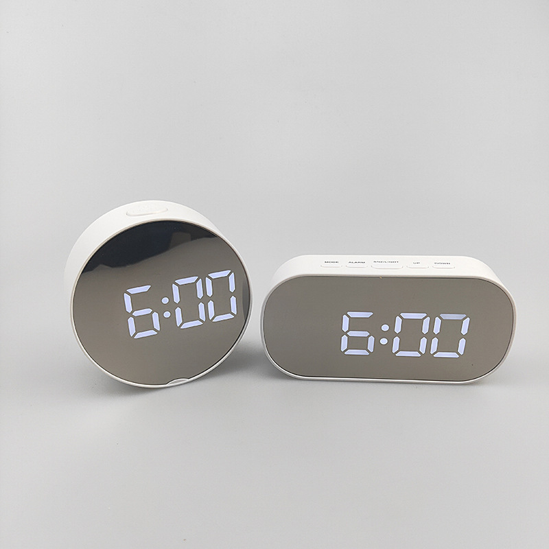 创意镜面闹钟 多功能LED钟表化妆镜闹钟电池插电两用镜子闹钟6505