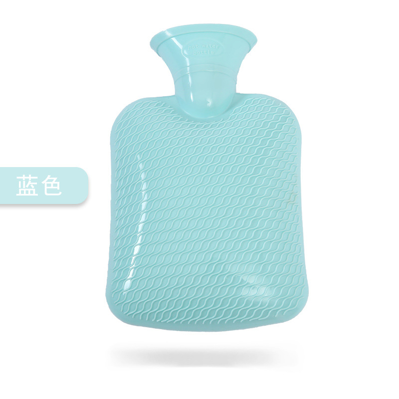 新款PVC注水热水袋 加厚灌水袋保温时尚暖手宝条纹防爆防烫暖水袋：天蓝色