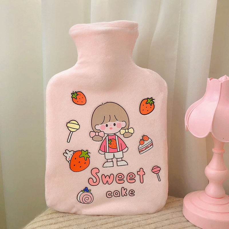 便携小巧迷你学生冬季暖水袋可爱卡通兔子创意少女注水灌水热水袋：粉底女孩