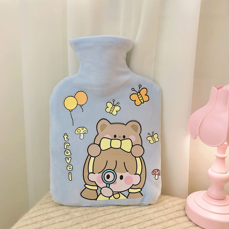 便携小巧迷你学生冬季暖水袋可爱卡通兔子创意少女注水灌水热水袋：蓝底女孩