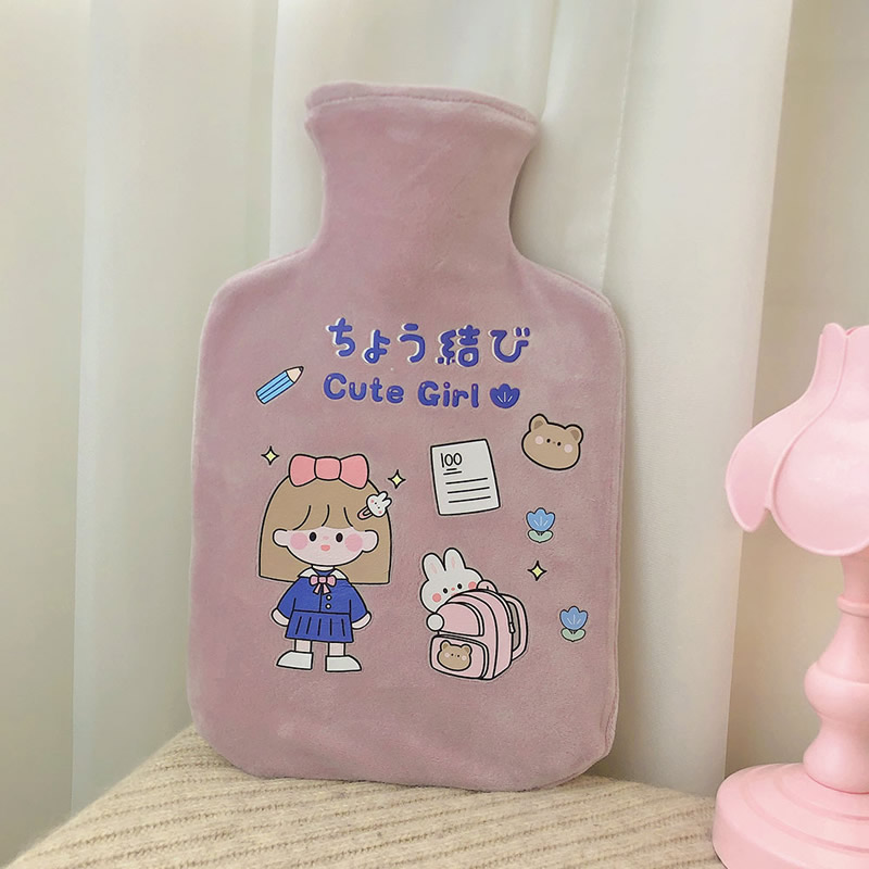 便携小巧迷你学生冬季暖水袋可爱卡通兔子创意少女注水灌水热水袋：紫底女孩