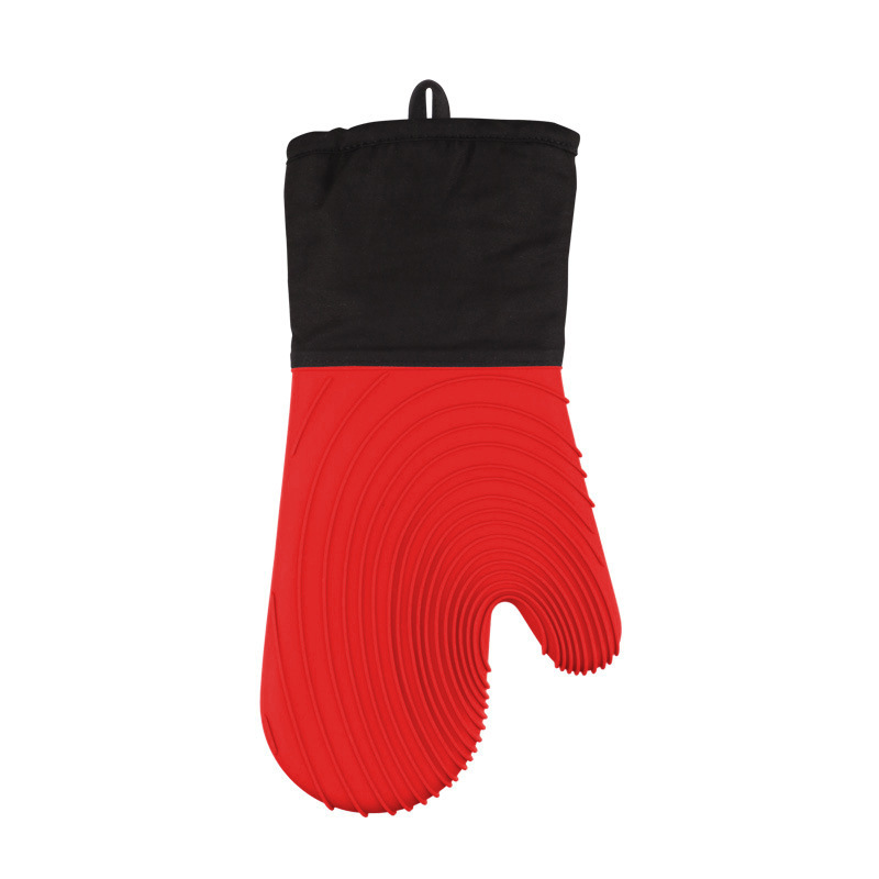 家用烤箱手套防烫加厚硅胶烘焙微波炉专用隔热手套耐高温厨房防热：螺纹手套 红色