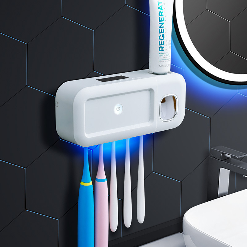 智能电动牙刷消毒器置物架免打孔杀菌壁挂卫生间刷牙杯牙膏收纳盒：北欧白