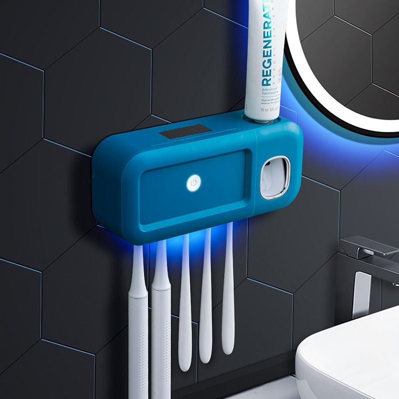 智能电动牙刷消毒器置物架免打孔杀菌壁挂卫生间刷牙杯牙膏收纳盒：北欧蓝