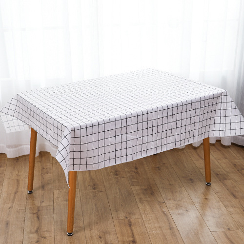桌布布艺不沾水防油免洗北欧ins网红长方形餐桌布茶几学生书桌垫：白格子