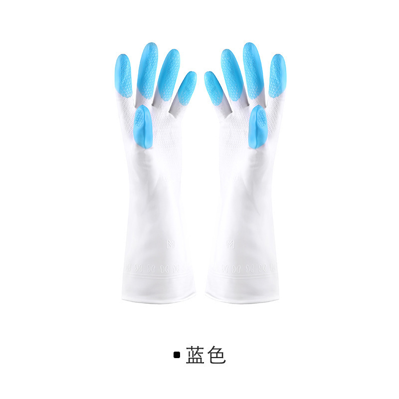 洗碗手套女橡胶厨房洗菜家务用清洁耐用型薄款贴手防水洗衣服手套：蓝色
