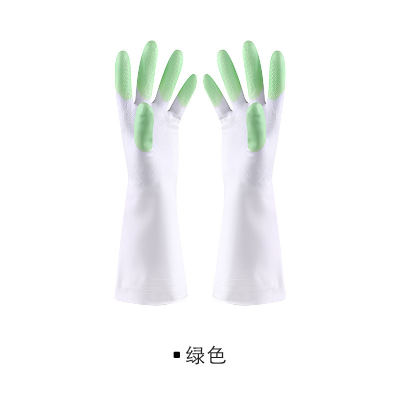 洗碗手套女橡胶厨房洗菜家务用清洁耐用型薄款贴手防水洗衣服手套：绿色
