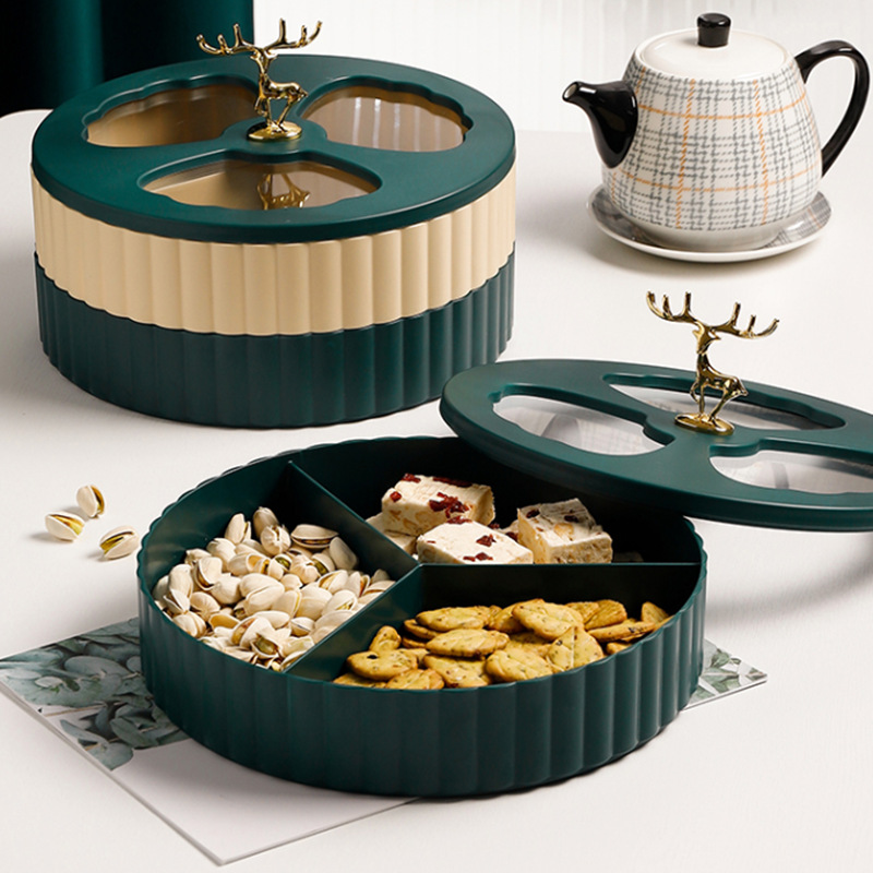 干果收纳盒家用客厅创意坚果干果盘分格带盖婚礼糖果盒北欧零食盘