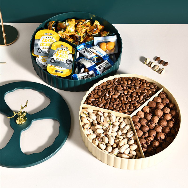 干果收纳盒家用客厅创意坚果干果盘分格带盖婚礼糖果盒北欧零食盘
