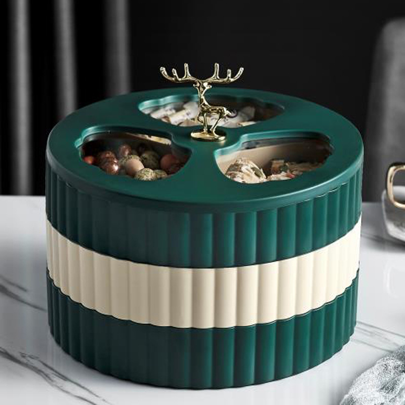 干果收纳盒家用客厅创意坚果干果盘分格带盖婚礼糖果盒北欧零食盘：三层