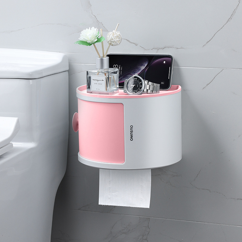 纸巾架厕纸盒卫生间纸巾盒厕所卫生纸置物架抽纸盒化妆品收纳盒子：粉色-单层