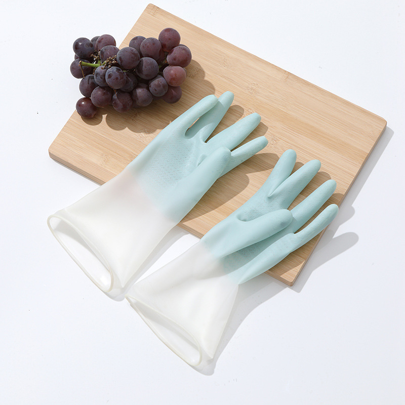 洗碗手套女防水家用厨房刷碗洗衣服洗菜贴手清洁耐用家务塑胶手套：透蓝