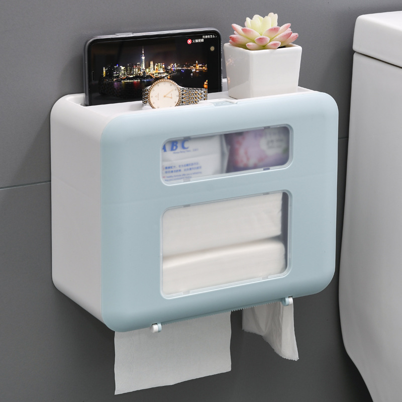 卫生间创意日用品壁挂式纸巾盒厕所卫生纸置物架厕纸盒防水纸巾架：蓝色