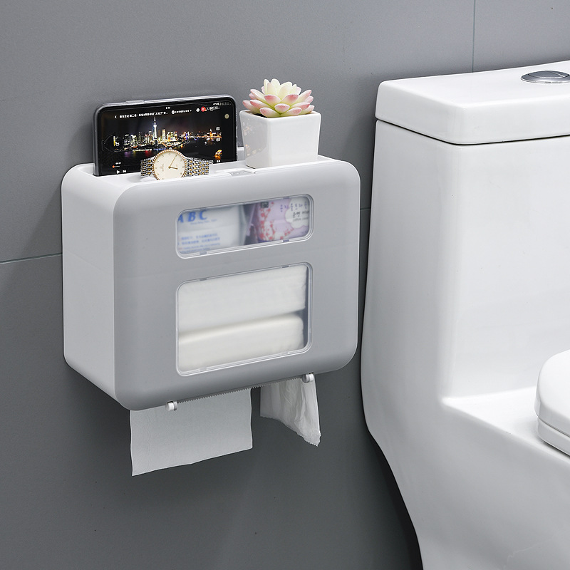 卫生间创意日用品壁挂式纸巾盒厕所卫生纸置物架厕纸盒防水纸巾架：灰色