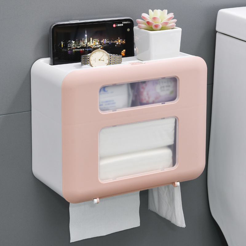 卫生间创意日用品壁挂式纸巾盒厕所卫生纸置物架厕纸盒防水纸巾架：粉色