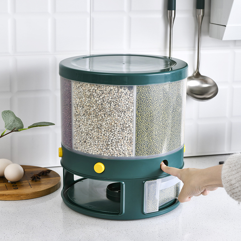 家用厨房分格米桶食材旋转收纳盒防潮防虫杂粮面桶不小米收纳盒：绿色