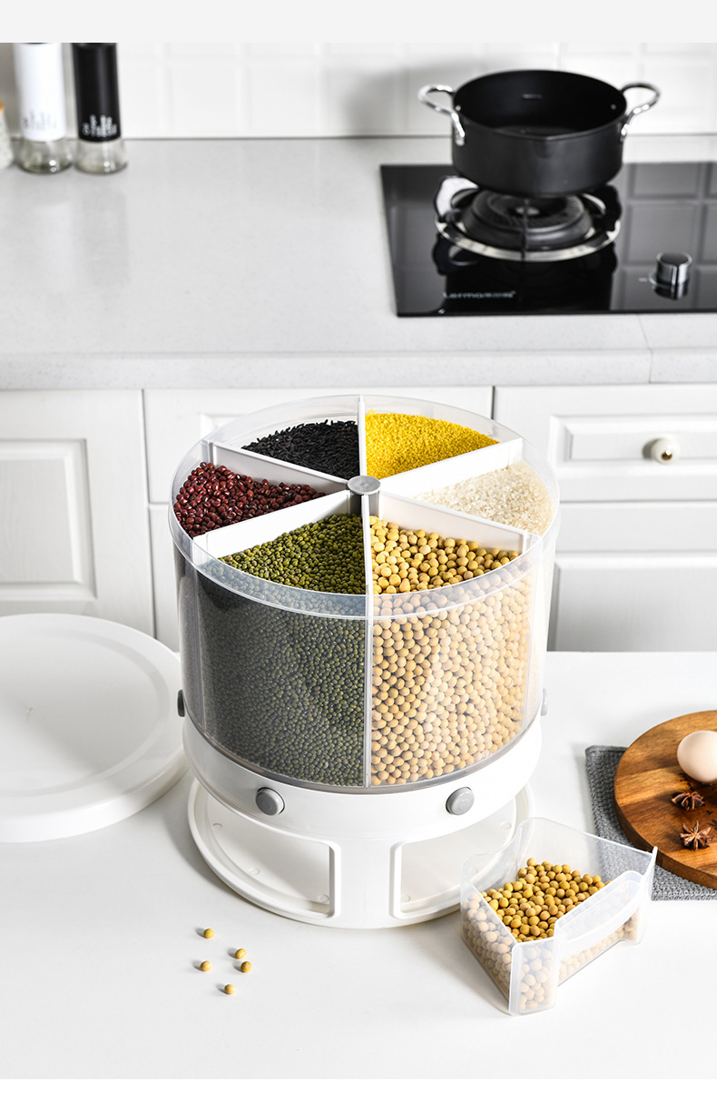 家用厨房分格米桶食材旋转收纳盒防潮防虫杂粮面桶不小米收纳盒