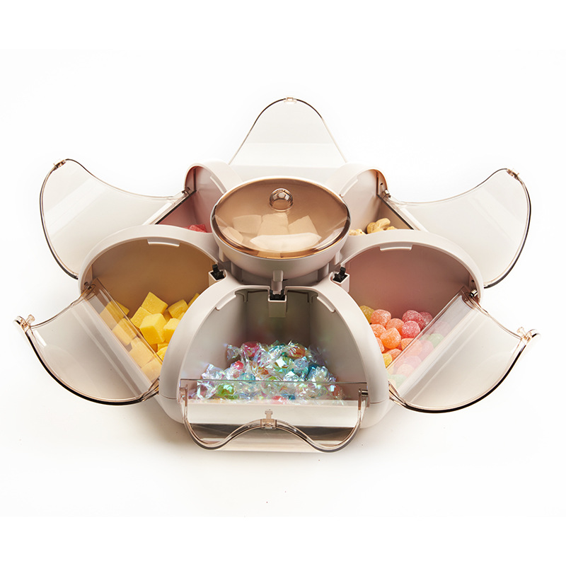 创意莲花果盒客厅果盘透明按压式零食收纳盒干果盘糖果盒：粉色莲花果盘（30.5*12)