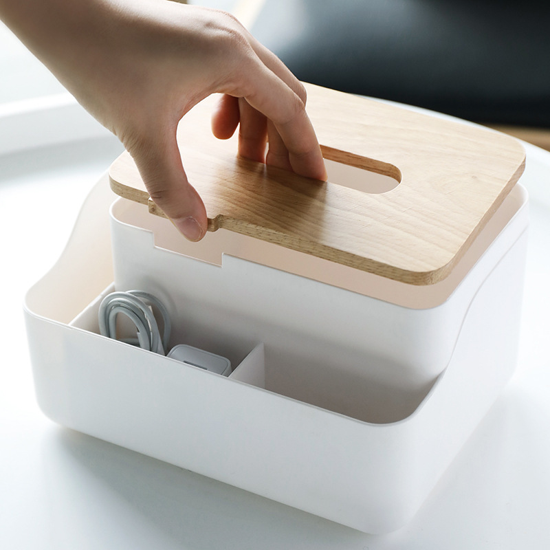 多功能创意厨房家用北欧风纸巾盒木盖塑料抽纸盒