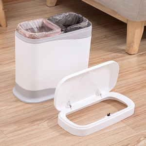 华嘉家用分类塑料垃圾桶 12L大容量干湿分类两用垃圾箱半自动简约