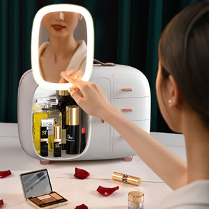 创意LED化妆品收纳盒 网红桌面大容量整理梳妆台防尘护肤品置物架