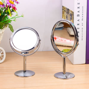 台式双面化妆镜 圆形桌面金属梳妆镜 360°旋转高清1.2倍小镜子