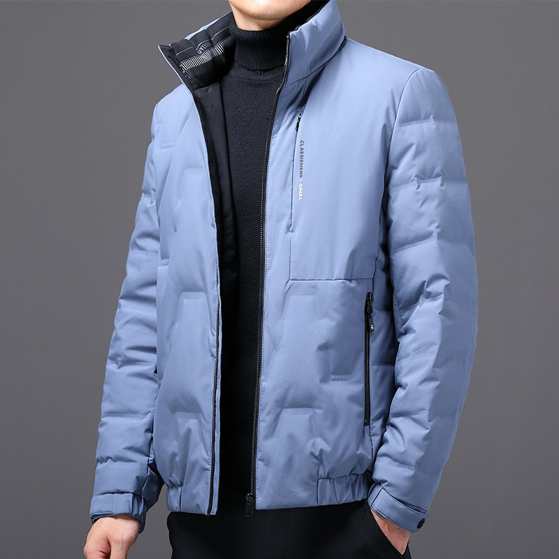 新款羽绒服立领夹克2021秋冬季中青年男装休闲保暖防风白鸭绒外套