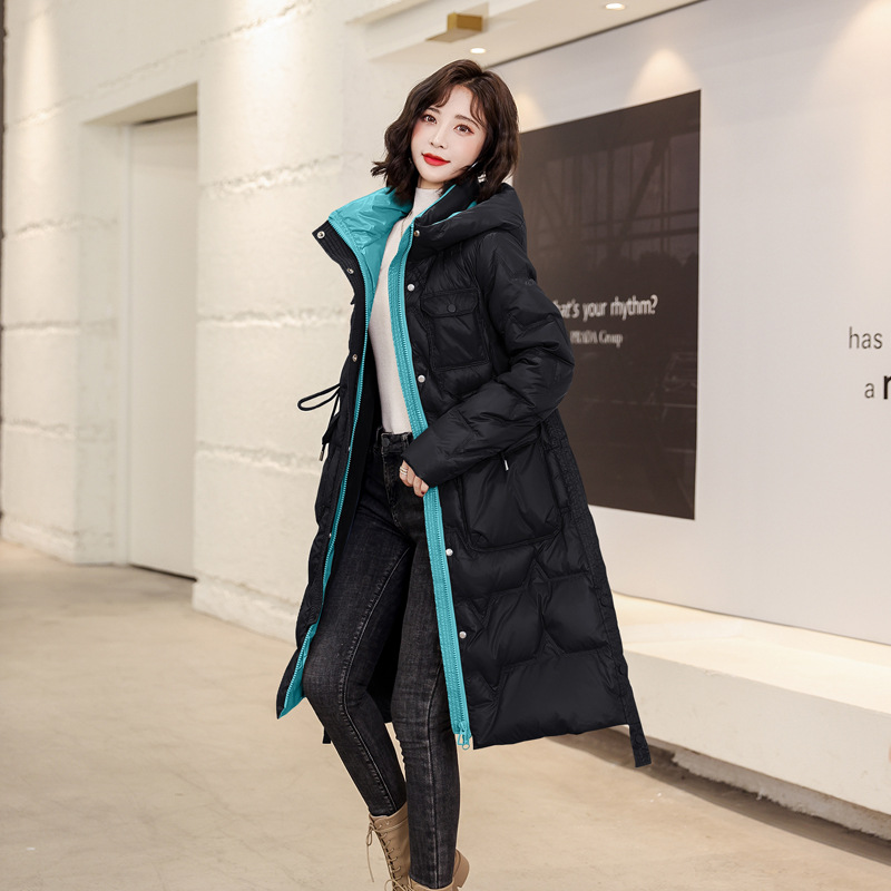 羽绒服女2021冬季新款时尚韩版收腰显瘦中长款保暖白鸭绒外套女装