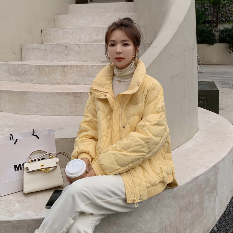 2021冬季新款韩版气质百搭保暖小个子白鸭绒外套轻便羽绒服女装潮：黄色