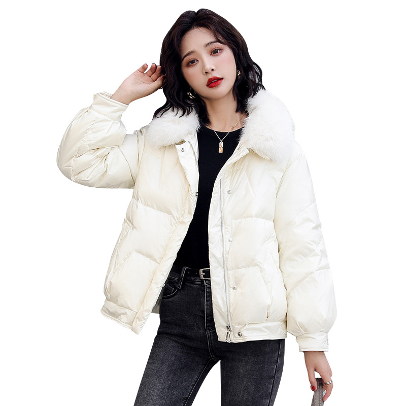 狐狸毛领短款羽绒服女装2021冬季新款气质韩版小个子白鸭绒外套